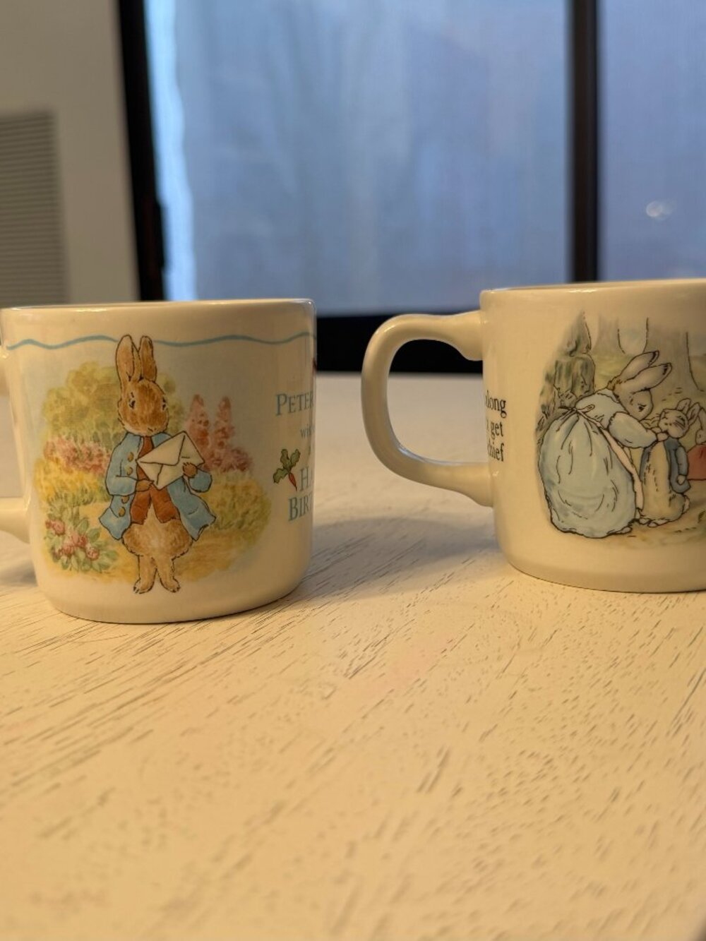 Vintage Beatrix Potter set of 2 children's mugs, made in England by Wedgewood